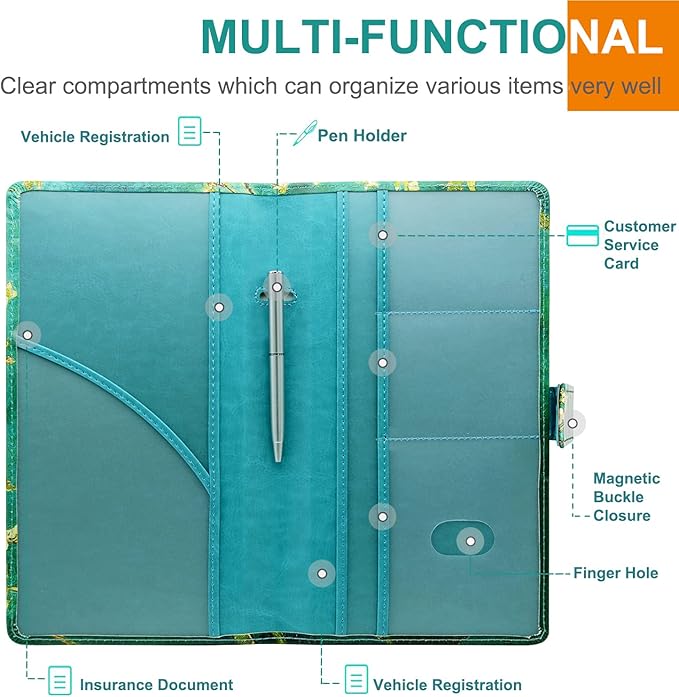 RSAquar Car Registration and Insurance Holder, Vehicle Glove Box Organizer Cool Car Accessories, Car Document Holder for Cards and Driver License, Almond Blossom