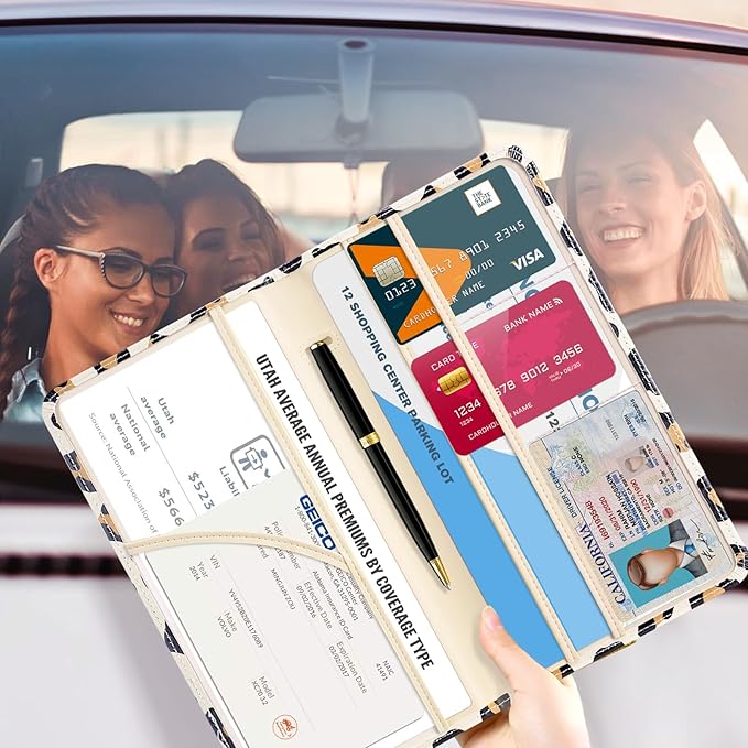 CoBak Car Registration and Insurance Holder - Vehicle Glove Box Car Organizer,Auto Truck Comparment Accessories Case with Magnetic Closure for Driver License,Cards