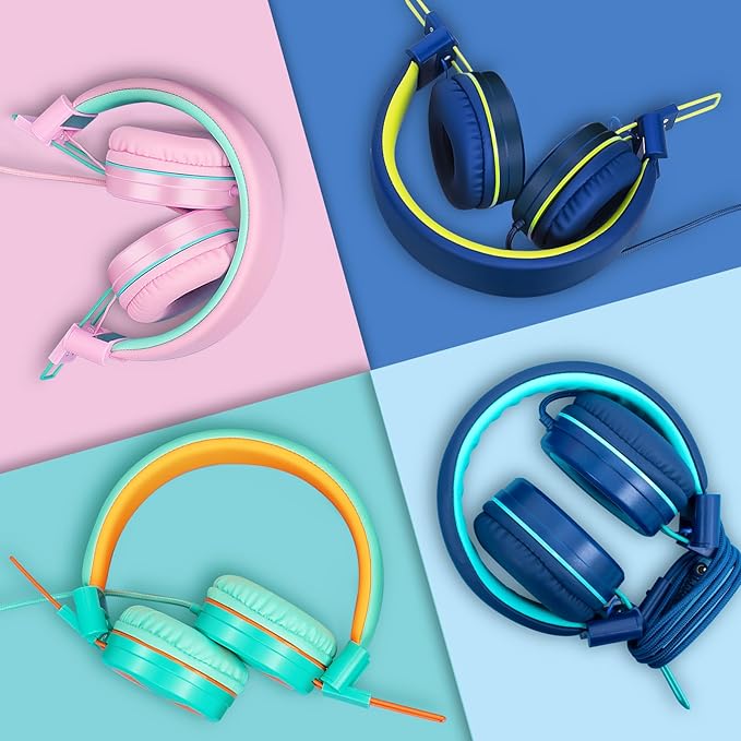 CN-Outlet 10 Pack Classroom Headphones Bulk for K-12 School Kids, Class Set Headphones for Students Teens Library Computer Testing Centers (Mixed Color with Microphone)