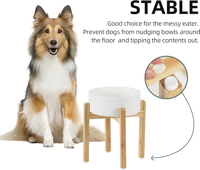 Ceramic Raised Dog Bowl Set, Elevated Dog Bowl with Stand, Food and Water Bowl for Large Breed Dogs, Weighted Pet Dishes(8.2'',60OZ, White)