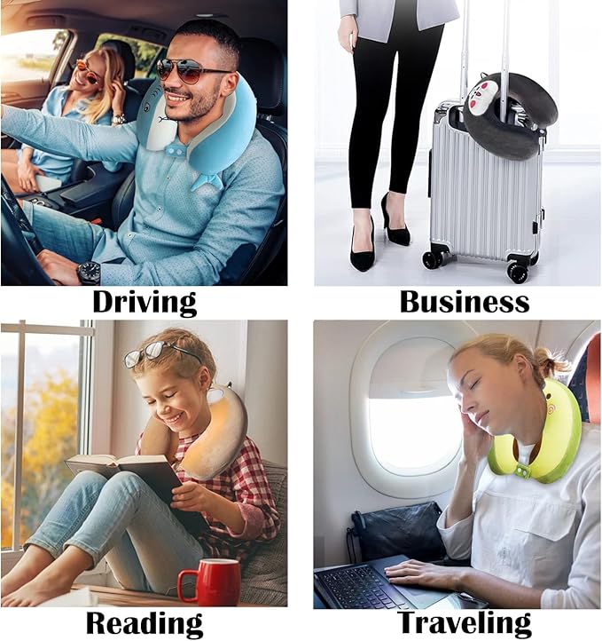 Sexysamba Cartoon Headrest & Neck Pillow for Kids Boys & Girls, Teens, Travel Accessories for Airplane, Car, Recline, Memory Foam Cute Travel Pillow with Sleep Eye Mask - Shark