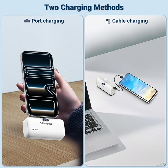 Portable Charger for iPhone 17/16/15 Series, 12000mAh Mini Power Bank with Built-in USB C Connector, 22.5W Fast Charging Battery Pack for Samsung Galaxy S25/S24/S23 Series, iPad etc (White)