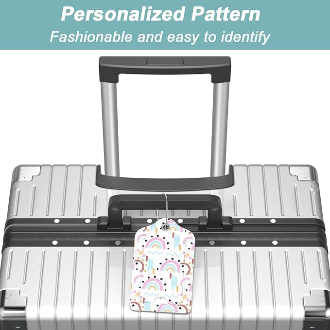 Rimilak 3 Pcs PU Leather Luggage Tags for Suitcase, Travel Cruise Luggage Tag with Privacy Flap, Name ID Label and Metal Loop for Women Men Baggage Handbag School Bag Backpack, Rainbow