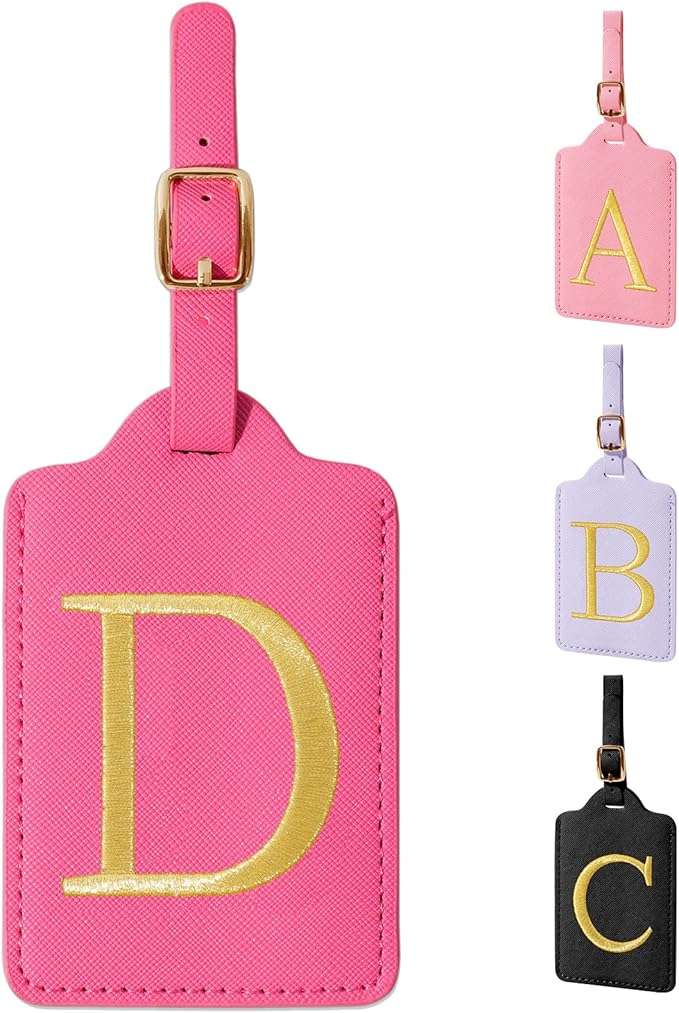 Personalized Initial Rose Red Leather Cute Luggage Tags with Privacy Cover Name Card, Custom Monogram Embroidered