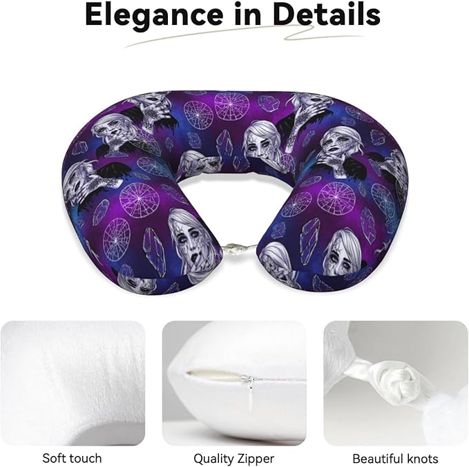 Travel Neck Pillow for Pain Relief Sleeping, Goth Gothic Women Girl Art, Comfortable Memory Foam Chin Head Cushion Support with Zip Cover, Fashion Car Flight Pillows
