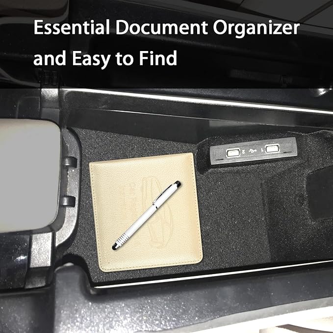 Car Insurance and Registration Holder, 5.5 x 5 Inch PU Leather Vehicle Glove Box Organizer Wallet Case for Insurance Card, Driver License, Paperwork - Champagne