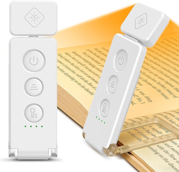 Glocusent 12 LED Rechargeable Book Light, Clip-on Reading Lamp with 5 Colors & 5 Brightness Levels, Up to 100Hrs Runtime, Eye-Caring Reading Lights for Books in Bed, Perfect for Book Lovers, Kids