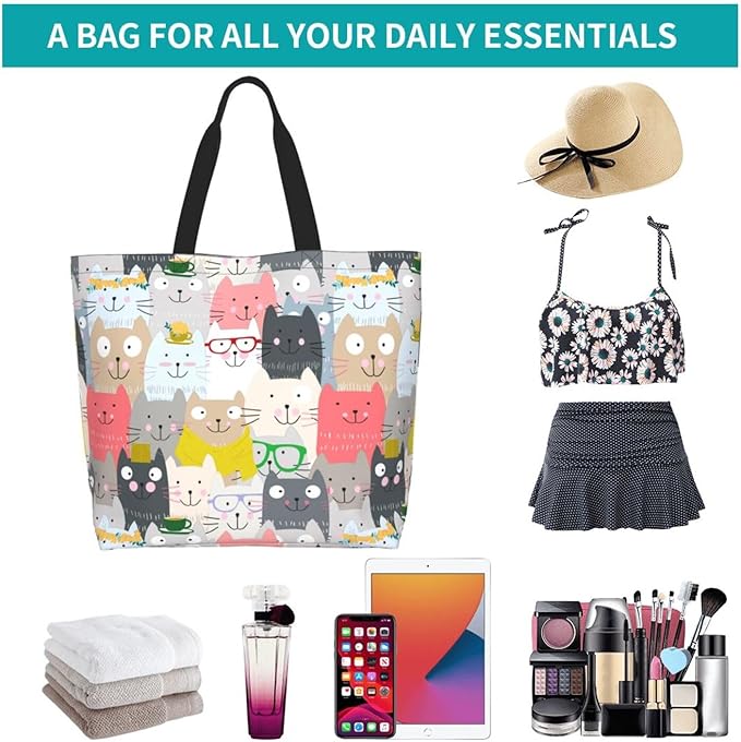 Large Tote Bag for Women Portable Beach Bag Reusable Grocery Bags Funny Gift Bag for Shopping Gym Travel