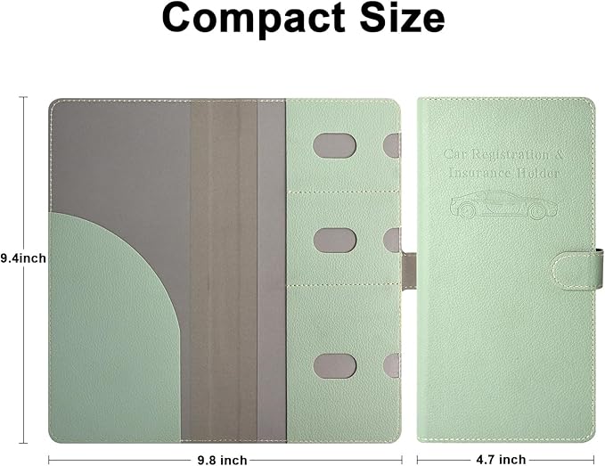 RSAquar Car Registration and Insurance Holder, Vehicle Glove Box Organizer Cool Car Accessories, Car Document Holder for Cards, Driver License & Essential Document, JD-Green