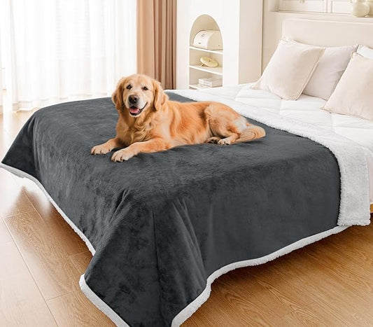 Smiry Waterproof Blanket Throw for Large Dogs, Soft Reversible Dog Blanket for Sofa Couch Bed, Washable Leakproof Sherpa Fleece Furniture Couch Protector(60"x80", Dark Grey/White)