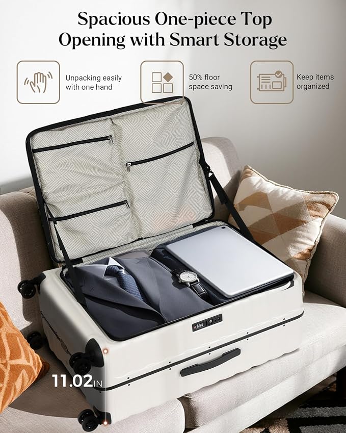 Luggage Sets 2 Pieces, 20/28 Inch PC Hardshell Suitcase with Spinner Wheels, 20 Inch Expandable Clamshell Carry On Luggage and 28 Inch Aluminum Frame Top Opening Checked Luggage (White)