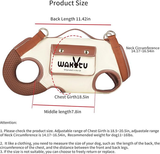 Wakytu Dog Lift Harness Dog Carrier VES Harness Adjustable Leash with Small Puppy Treat Bag,Fits Most Cars,L
