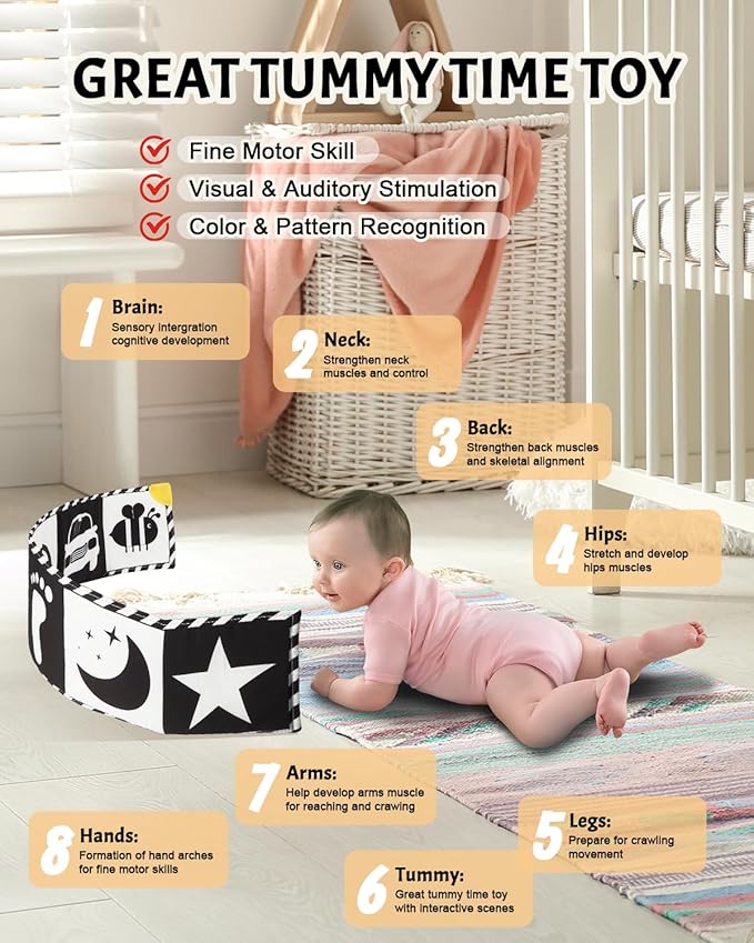 Baobrava High Contrast Baby Toys, Black and White Newborn Toys for Brain Development, Soft Baby Books, Infant Sensory 0-6-12 Months, Tummy Time Toy, Visual Stimulation Montessori Gift