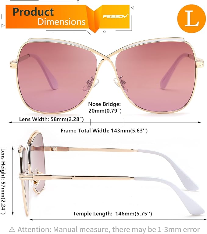 FEISEDY Womens Cute Sunglasses Oversized Butterfly X Shape Design Cateye Lady Sunglasses B2738