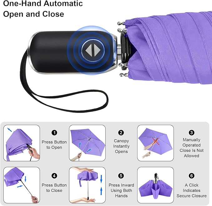 LEAGERA Compact Travel Umbrella for Purse - Flat Handle, Waterproof for Light Rain