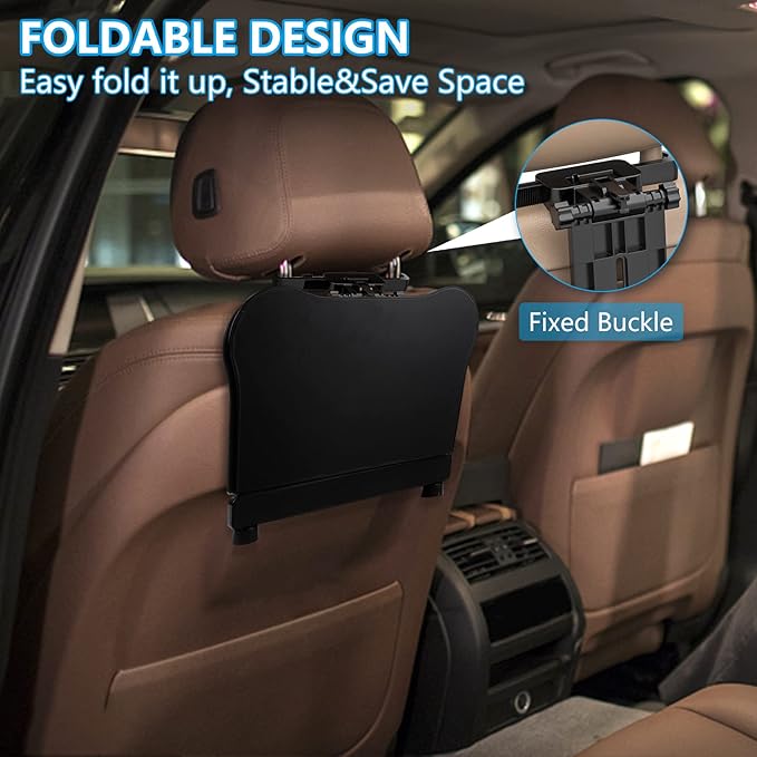 Car Seat Tray Table - Foldable Car Kids Passenger Roadtrip Eating Food Backseat Travel Trays Dinning Working Laptop Desk with Non-Slip Pad/Phone/Tablet Holder