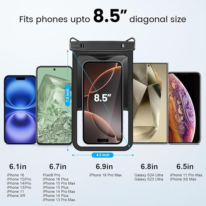 [Up to 8.5" Waterproof Phone Pouch - 2 Pack Waterproof Phone Case for iPhone 16 15 14 Pro Max Galaxy S25 S24 Ultra, IPX8 Dry Bag with Lanyard for Beach Travel Essentials