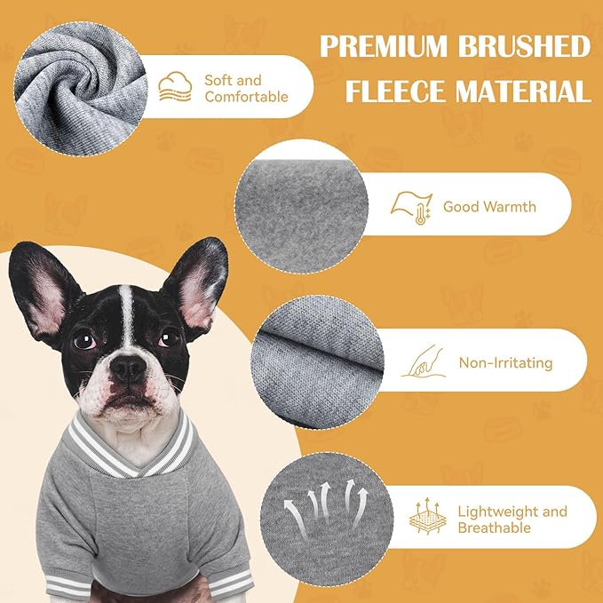 Dog Sweater Brushed Fleece Pet Clothes Baseball Jacket Soft Warm Pet Sweater Dog Sweaters for Small/Medium Dogs Boy Girl(Gray-S/M)
