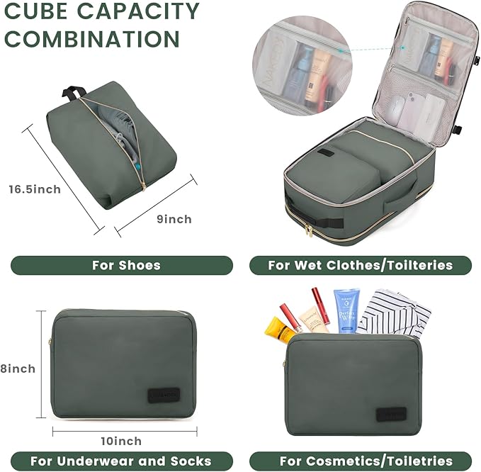 LOVEVOOK 40L Large Travel Backpack for Women Men, 17 Inch Carry on Backpack for Traveling on Airplane, Personal Item Travel Bag Airline Approved, Business Causal Weekender Backpack, Grey Green-Black