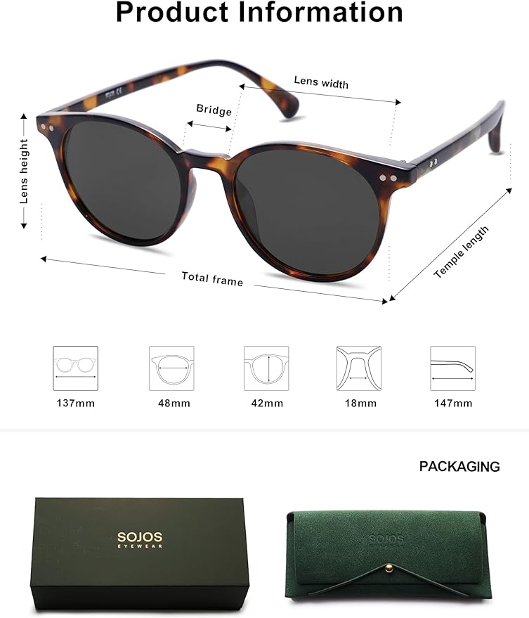 SOJOS Small Round Classic Polarized Sunglasses for Women Men Vintage Style UV400 Lens MAY SJ2113