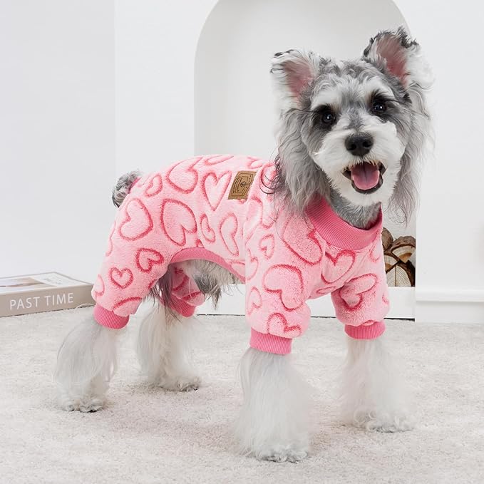 XPUDAC Dog Pajamas Heart Fleece Dog Sweater Winter Puppy Clothes for Small Medium Dogs Girl Pet Holiday Clothes Doggie Outfits for Valentines Day, XL