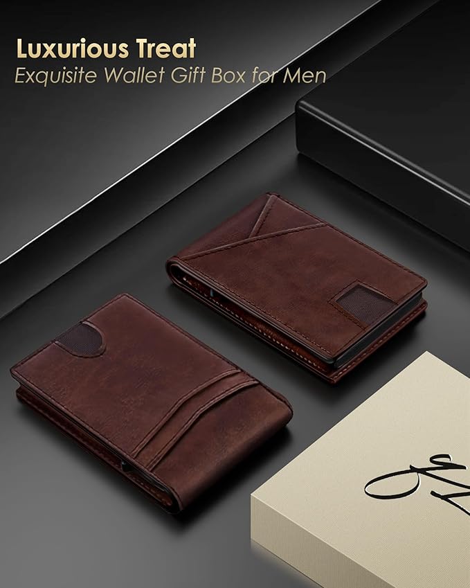 Wallet for Men - RFID Blocking [Functional & Practical] Bifold Slim Minimalist Credit Card Holder Pop Up Metal Case with Cash Slot, Front Pocket with ID Window, Gift Boxed