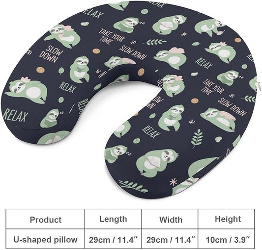 Premium Polyester Compact Neck Support Pillow, Lazy Cute Sloths U-Shaped, U-Shape for Car Travel Office Restful Sleep, Washable Comfort