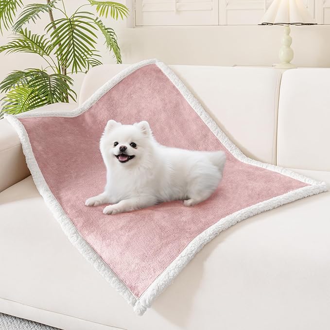 Smiry Waterproof Blanket Throw for Large Dogs Cats, Soft Reversible Dog Blanket for Sofa Couch Bed, Washable Leakproof Sherpa Fleece Furniture Couch Protector(30"x40", Pink/White)