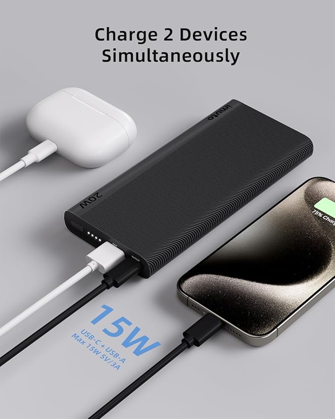imuto Portable Charger, Slim 20W PD 10000mAh Power Bank, USB C in & Out Fast Charging Battery Pack, Travel Essential External Phone Charger for iPhone, iPad, Samsung, Google, LG