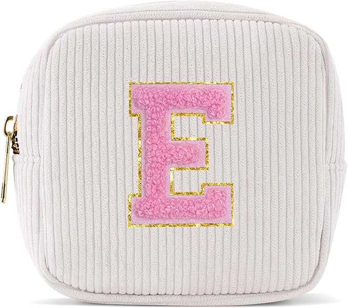 Pocmimut Unique Makeup Bag,Teen Girl Gifts Trendy Stuff for 6 7 8 9 10 11 12 Year Old Girls,Initial Makeup Pouch for Birthday Gift Graduation Gifts,E