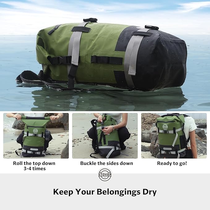 STOVER 5/10/25/30/40/55L Waterproof Dry Bag- Roll-Top Backpack w/Phone Case- Kayaking, Hiking, Camping, Boating- Men/Women