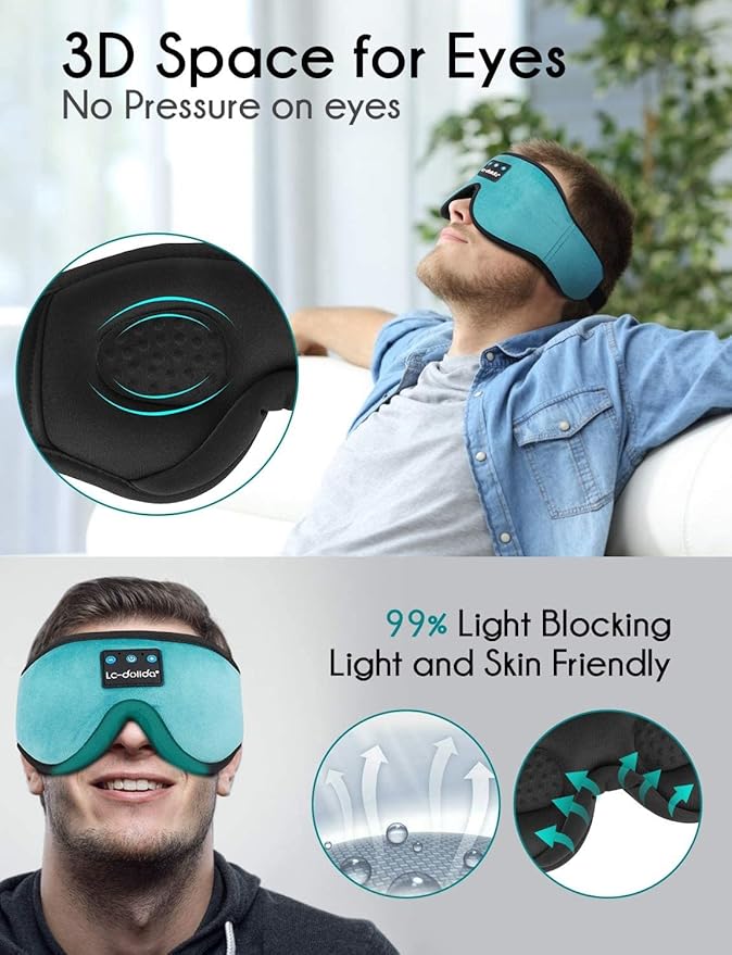 LC-dolida Sleep Headphones, Sleep Mask Bluetooth Wireless Music Eye Mask, Sleeping Headphones for Side Sleepers Sleep Mask with Bluetooth Headphones Ultra-Thin Stereo Speakers Perfect for Sleeping