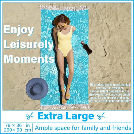 Thin Turkish Beach Towel Lightweight Soft Cotton Extra Large XL Oversized Sand Free Sandproof Absorbent Quick Dry Towels Cloud Bath Pool Travel Compact Essentials Accessories for Adult Gifts