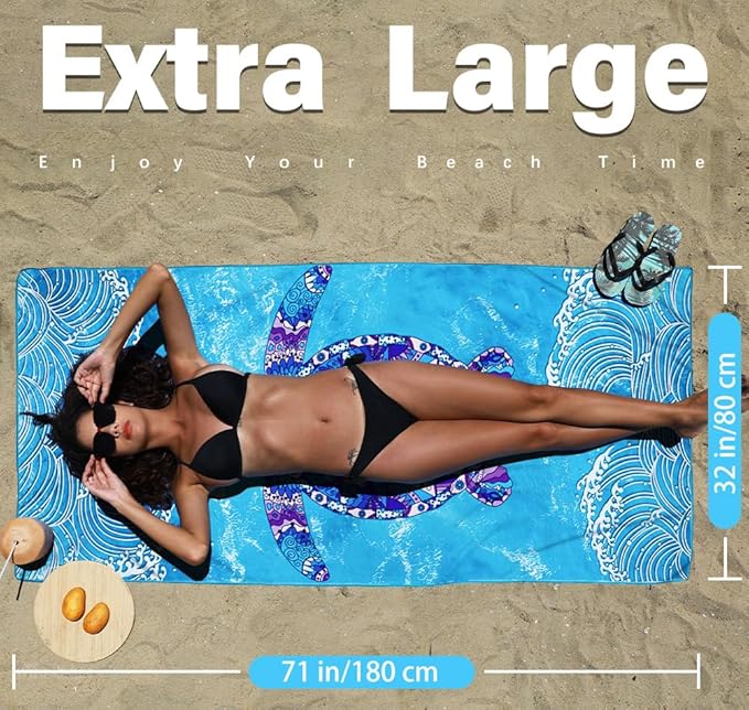 Microfiber Lightweight Beach Towel Sand Free Quick Dry Absorbent Thin Compact Towels for Swimming Pool Camping Beach Accessories Large Easy Pack Travel Things for Vacation Essentials Gift