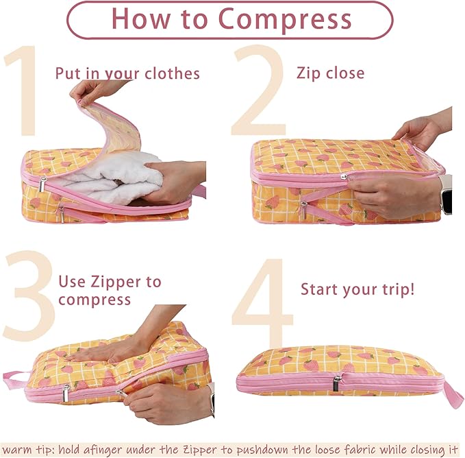 8 Pcs Compression Packing Cubes for Travel, Lightweight Waterproof Luggage Organizer Bags Set, Washable Packaging Cubes for Women Backpack Carry-On Suitcases