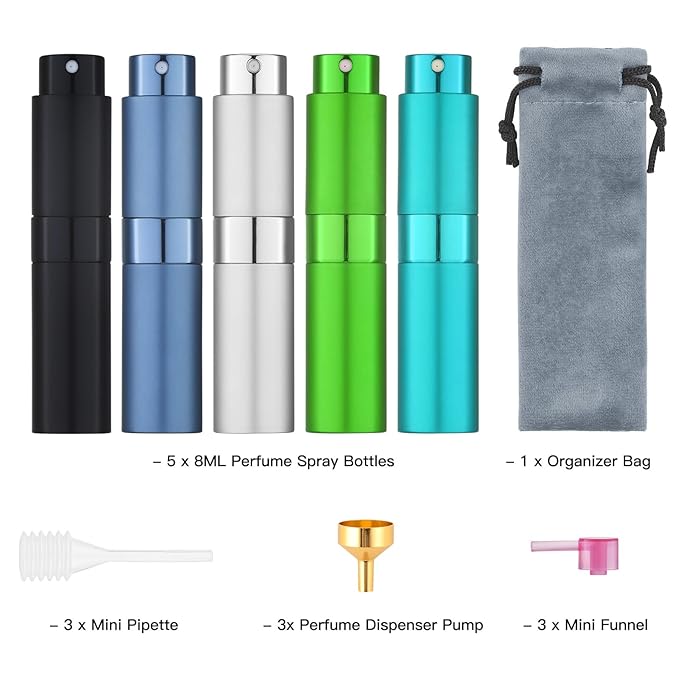 Tekson 8ml Travel Perfume Atomizer Refillable, Mini Cologne Spray Bottle Empty, Small Aftershave Portable Sprayer for Liquid Dispenser