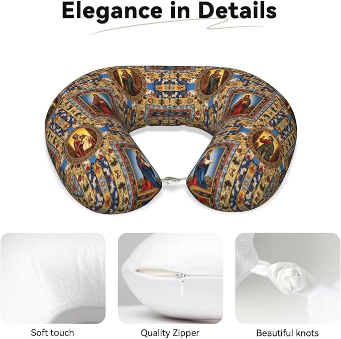 Comfortable Memory Foam Travel Neck Pillow, Funny Chin/Head Cushion Supporting Airplane Car Pillows Catholic Saints Images for Sleeping Outdoors Travel Office