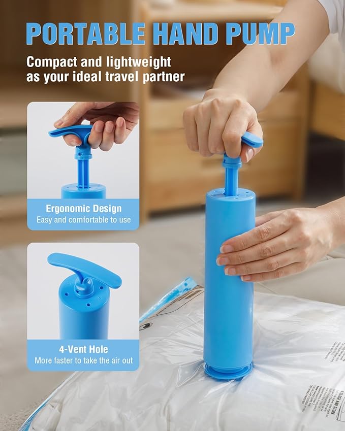 Travel Vacuum Storage Bags with Hand Pump, 12 Pack (4M+4S+4XS) Vacuum Seal Bag Travel Essentials Space Saving Bags for Clothes, Luggage, Carry-on Suitcase, Backpack, Holiday Business Trip