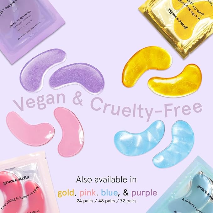grace & stella Retinol Under Eye Patches for Puffy Eyes and Dark Circles - Restoring Gel Under Eye Masks with Hyaluronic Acid - Vegan Skincare, White Elephant Gifts for Adults (Purple, 48 Pairs)