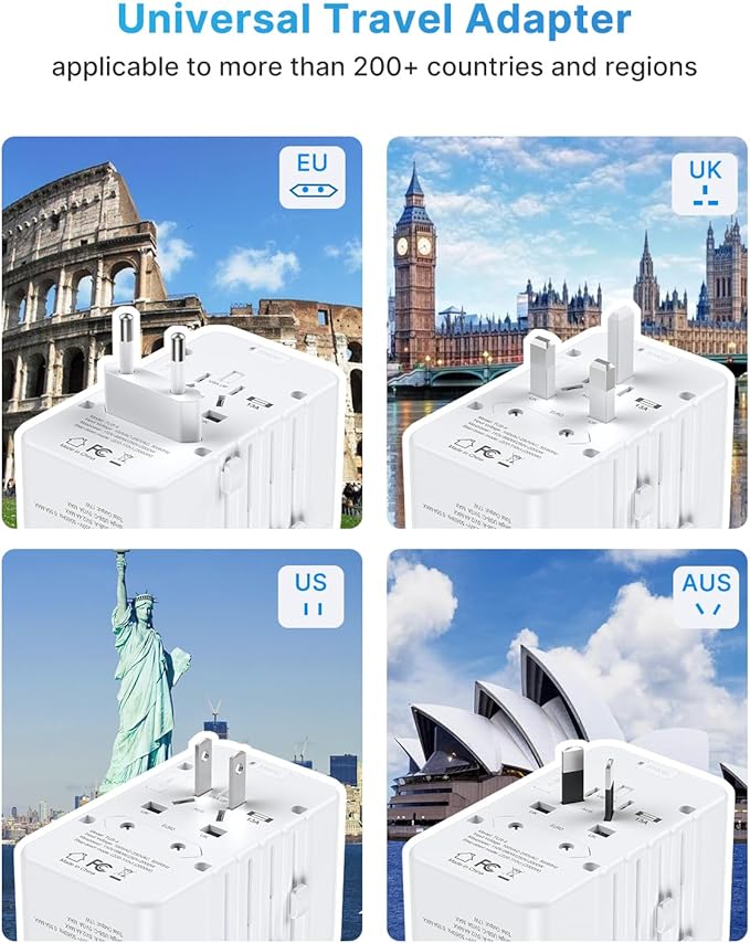 220V to 110V Travel Voltage Converter US to Europe, VINTAR 2000W International Universal Travel Adapter with 4 USB Ports (2 USB C), Step Down Power Converter Adapter Combo for EU UK US AUS