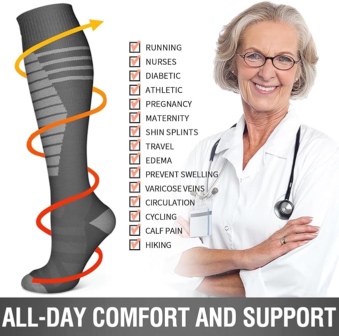 Bluemaple 6 Pack Copper Compression Socks for Women and Men Circulation-Best Support for Medical, Running,Nursing,Athletic