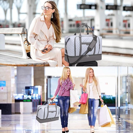 Weekender Bag, Large Travel Duffel Bag for Women, Carry on Overnight Bag with Shoe Compartment and Toiletry Bags