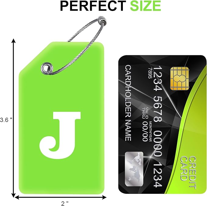 Gostwo 2 Pack Silicone Luggage Tags for Suitcases, 26 Initial Letter Baggage Labels Handbag School Bag Suitcase Instrument Tag with Stainless Steel Loop(Green)(Letter J)