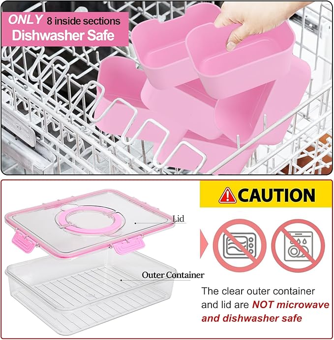 shopwithgreen Snackle Box Charcuterie Container, Divided Serving Tray with Lid and Handle for Party, Veggies, Fruits, Nuts, Food Tray Platter Snack Box Container for Entertaining, Picnic, Pink, 2pcs