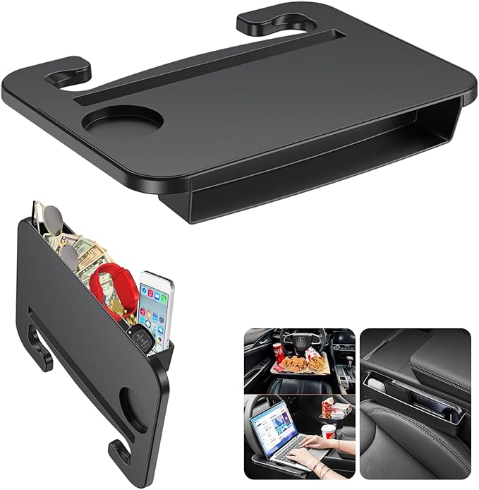 2-in-1 Steering Wheel Desk - Steering Wheel Tray Table with Seat Gap Filler Organizer | Car Food Tray for Driver | Car Desk for Laptop & Eating - Work Road Trip Essentials Accessories