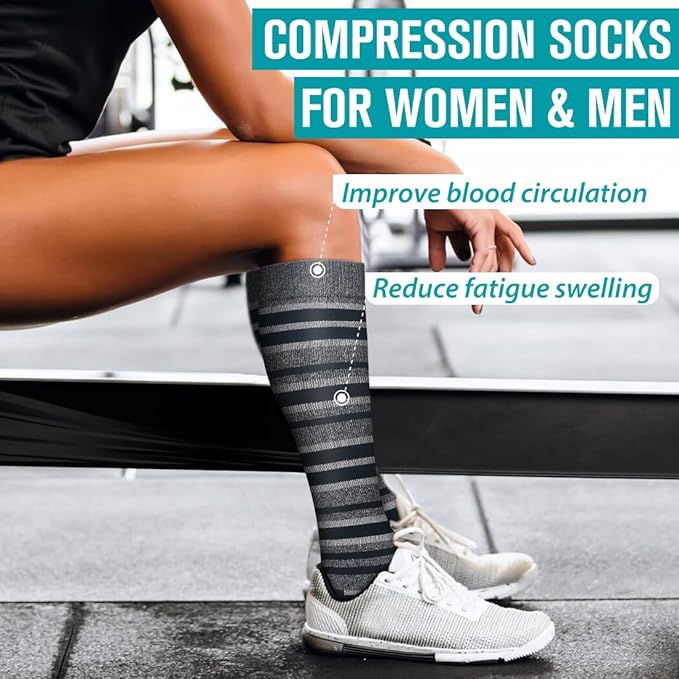 BLUEENJOY Copper Compression Socks for Women & Men (6 pairs) - Best Support for Nurses, Running, Hiking, Recovery