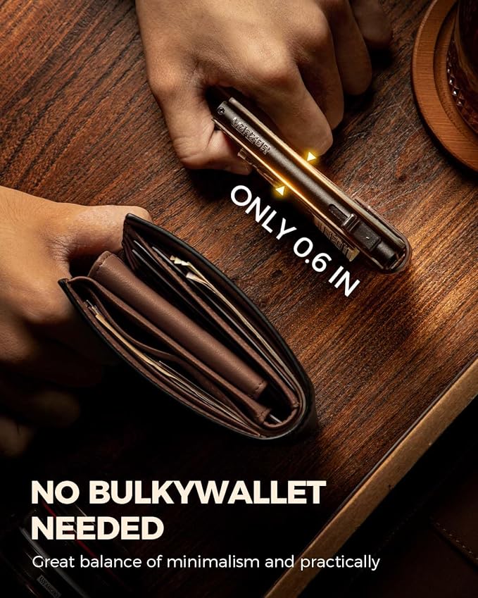 LORZOR Slim Wallet for Men with Security Latch, Pop Up Metal Card Holder Wallet, Finest Full Grain Leather Bifold Wallets, Smart, Minimalist, RFID Blocking, Front Pocket, ID Window