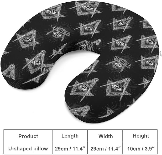 Funny Memory Foam Neck Pillow Travel U Shaped Cushion with Zip Cover, Chin Support for Airplane Car Office Home Nap, Freemasonry Freemason Eye Black