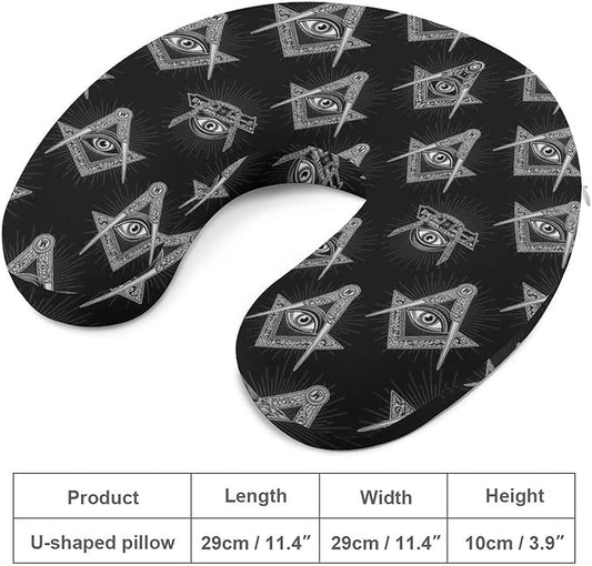 Funny Memory Foam Neck Pillow Travel U Shaped Cushion with Zip Cover, Chin Support for Airplane Car Office Home Nap, Freemasonry Freemason Eye Black