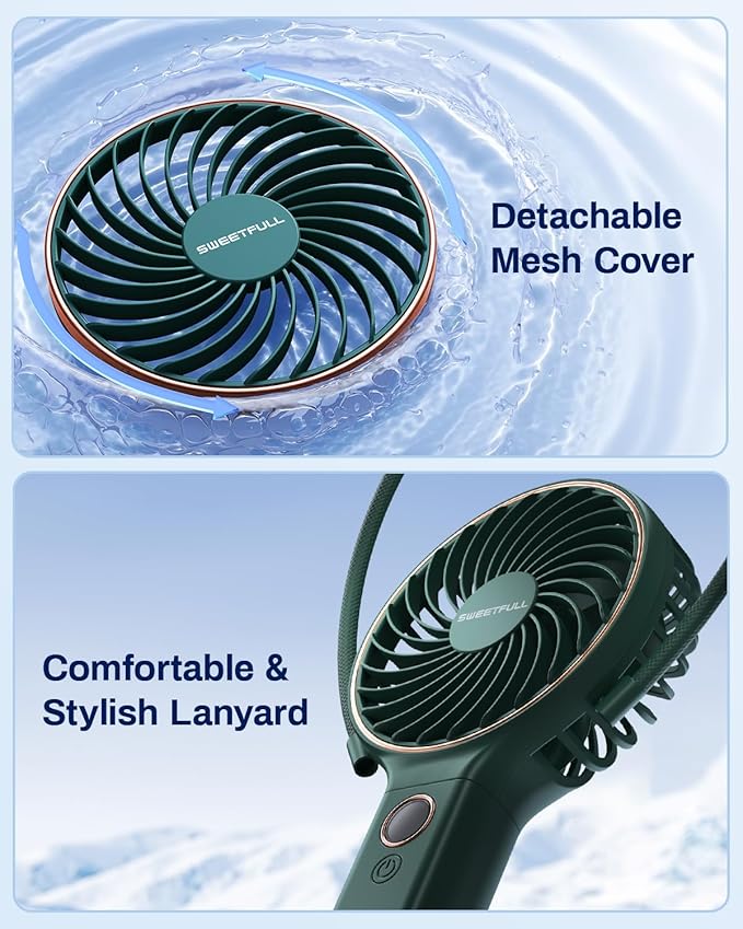 SWEETFULL Handheld Portable Fan, 5000mAh Rechargeable Battery, 6 Speed Wind, LED Digital Display, Foldable Electric Personal Mini Travel Fan with Backup Power, Summer Essentials Gifts for Women Girl